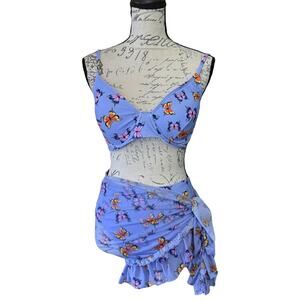Purple Butterfly Bikini Pareo Sarong 3 Piece Bikini Set Size 2XL